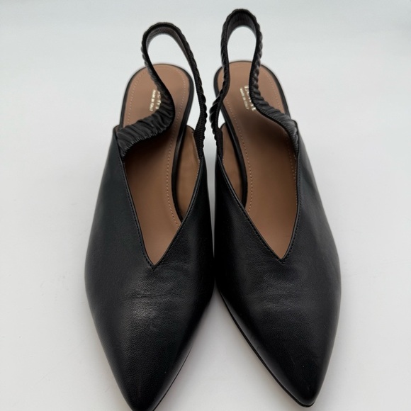 LEWIT Marta Pointed Toe Slingback Black Italian Leather Ruched Pump Conical Heel - Picture 3 of 5